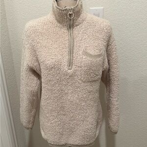 Aerie Sherpa Quarter Zip Pullover Ivory Oversized so XS